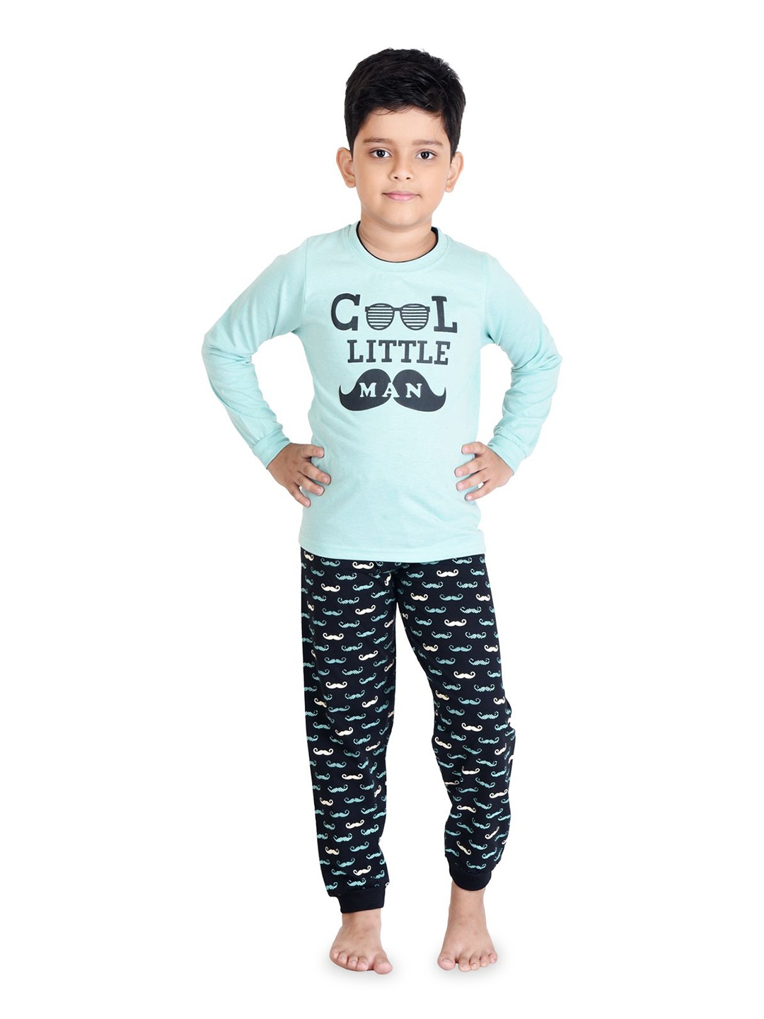 

Clothe Funn Boys Printed T-shirt with Pyjamas, Blue