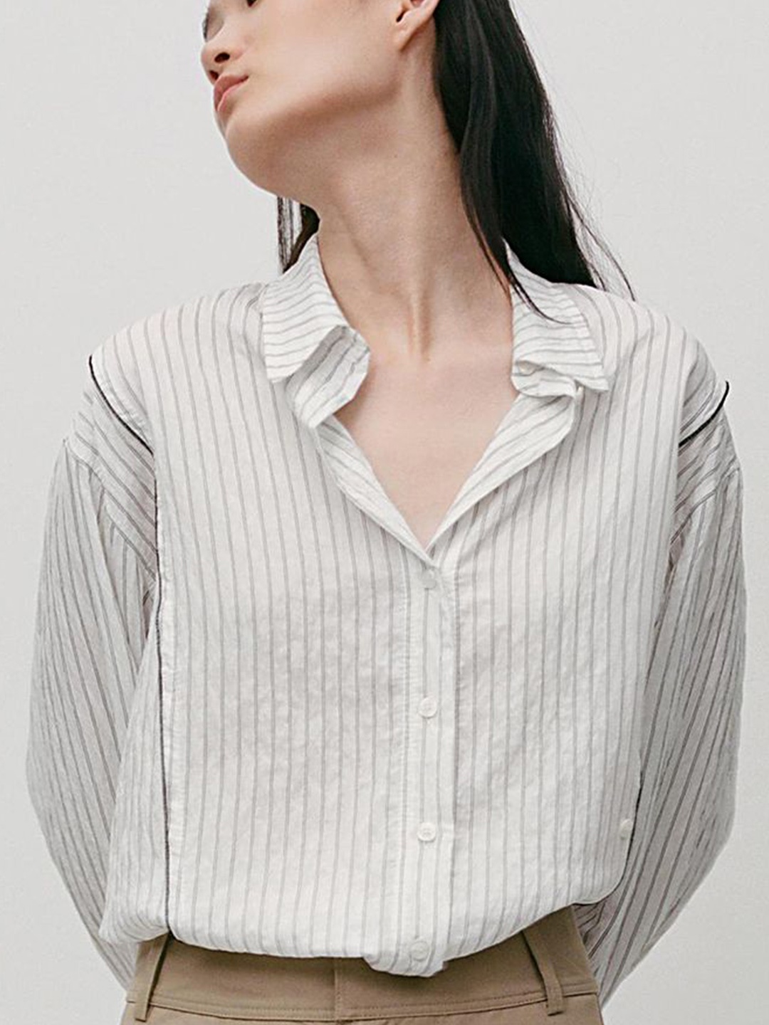 

LULU & SKY Striped Shirt Style Top, White