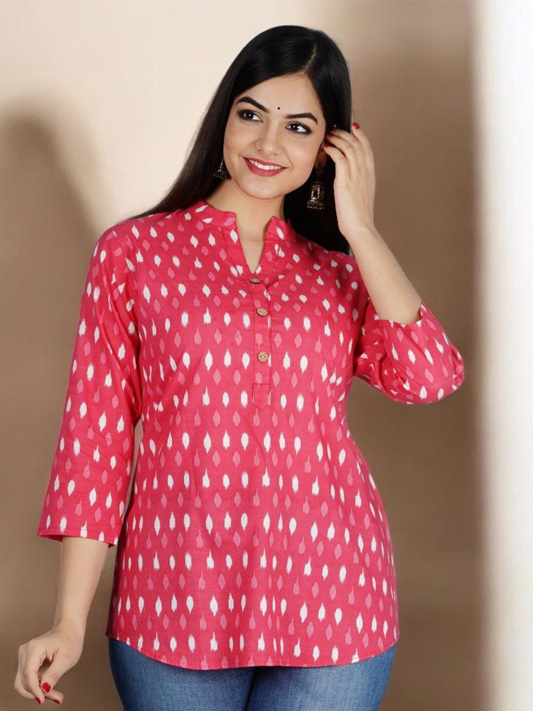 

Bahe Kurtiz Women Block Printed Cotton Top, Red