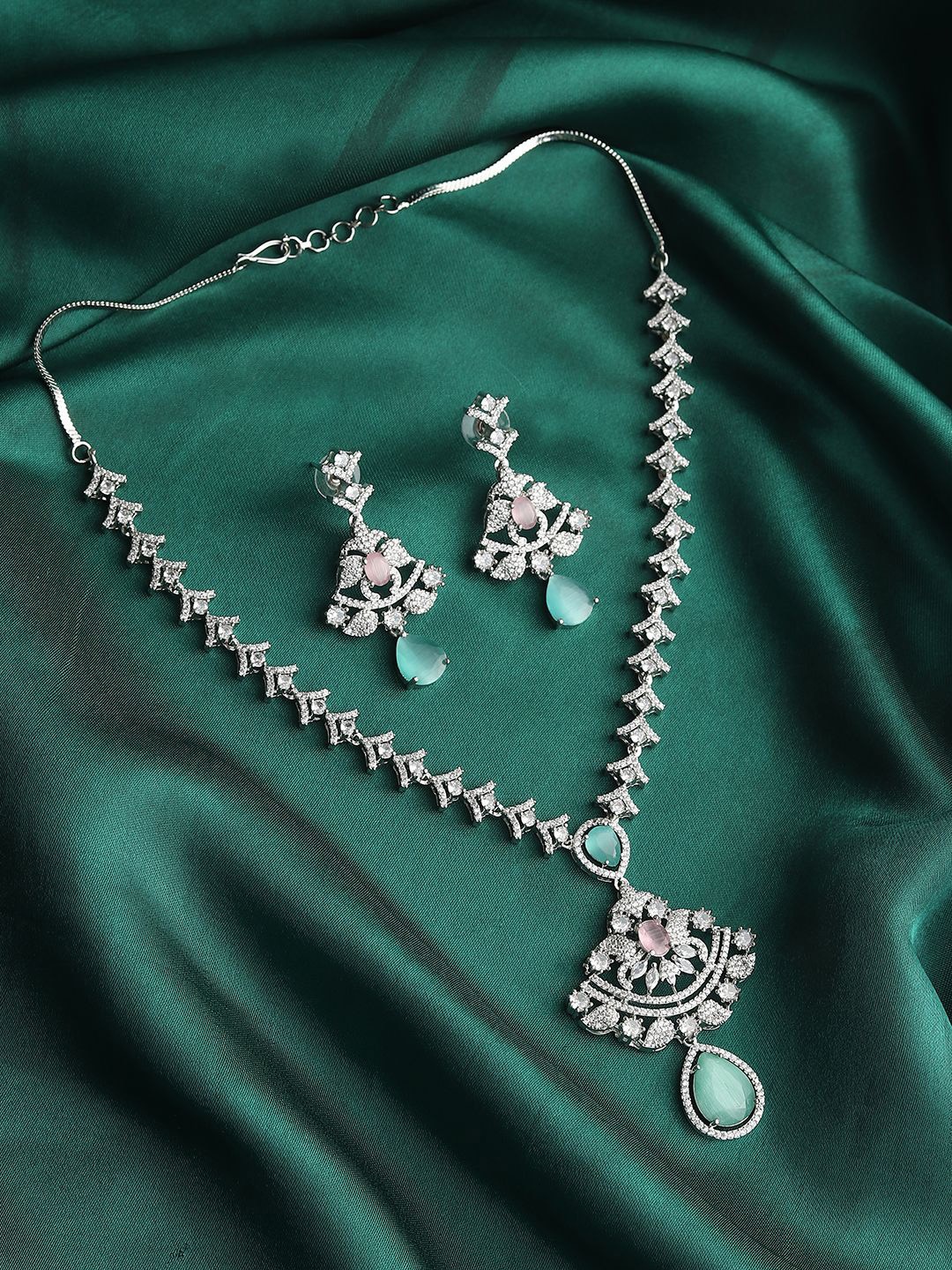 

RHOSYN Rhodium-Plated Cubic Zirconia Studded Jewellery Set, Silver