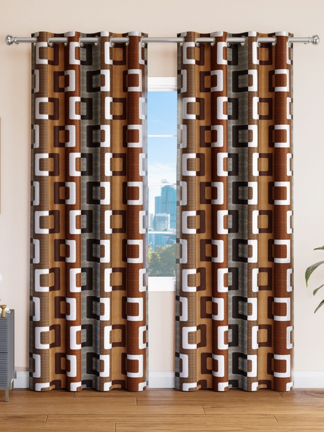 

Aura Brown Set of 2 Window Curtain