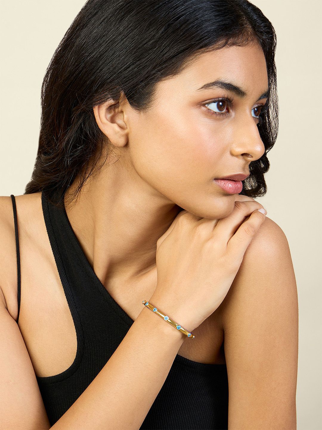 

Isharya Gold-Plated Cubic Zirconia Studded Evil Eye Open Cuff Bracelet