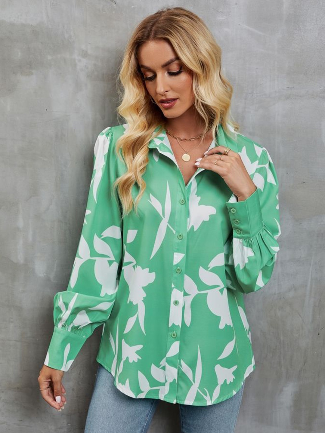 

LULU & SKY Print Shirt Style Top, Green