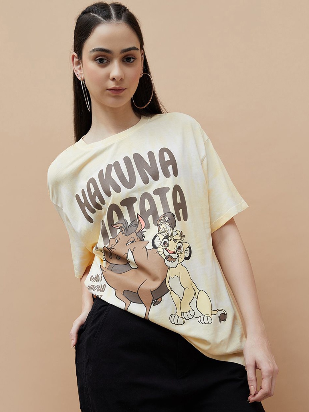 

Ginger by Lifestyle Women Lion King Printed T Shirt, Yellow