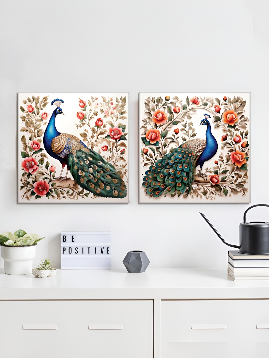 

RANDOM White & Blue 2 Pieces Birds and Animals Canvas Wall Paintings