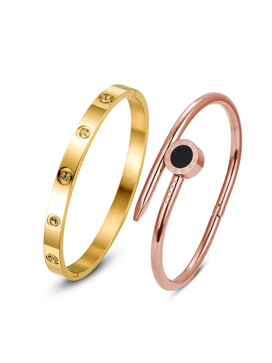 

DIVASTRI Set Of 2 Gold-Plated AD Studded Stainless Steel Anti Tarnish Kada Bracelet, Rose gold