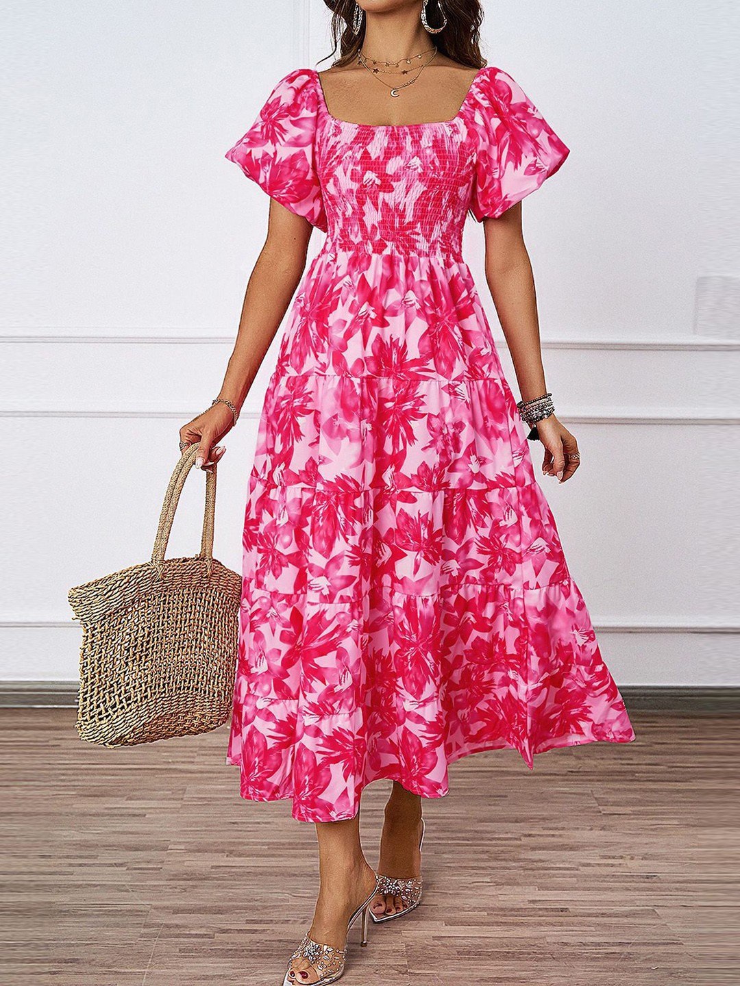 

LULU & SKY Floral Print Flutter Sleeve Maxi Midi Dress, Pink