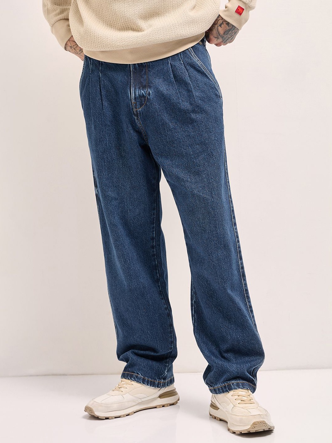 

THE BEAR HOUSE Men Baggy Fit Cotton Mid-Rise Jeans, Blue