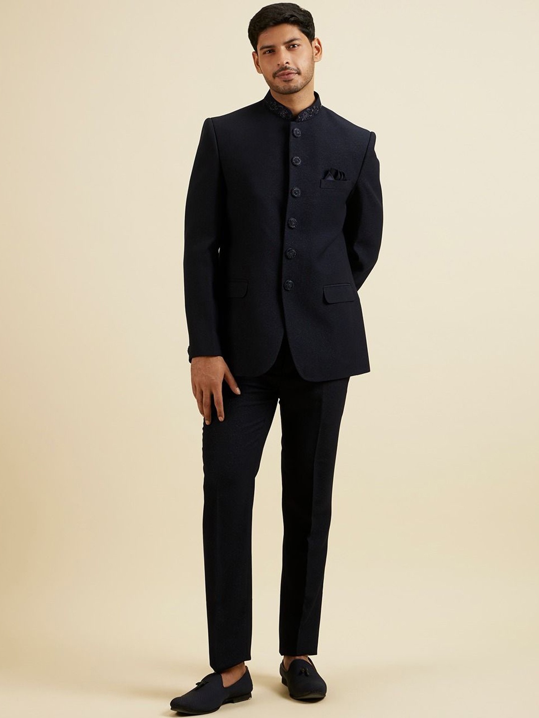

Manyavar Tailored-Fit Single-Breasted Two-Piece Suit, Blue