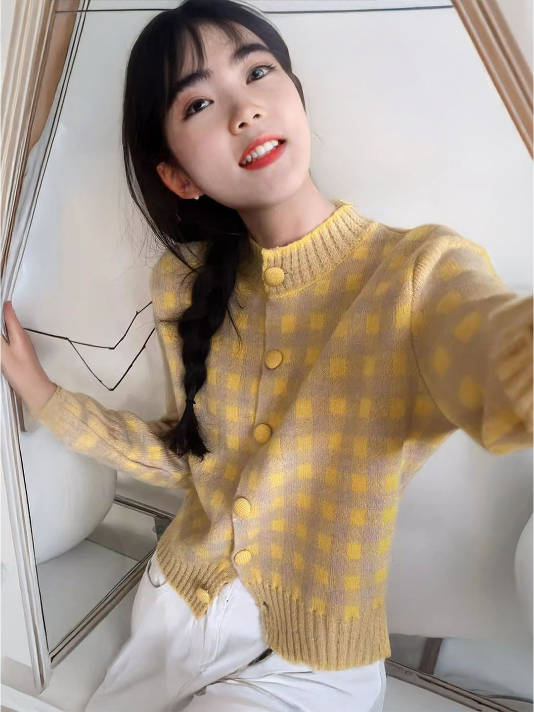 

StyleCast Women Checked Cardigan, Yellow
