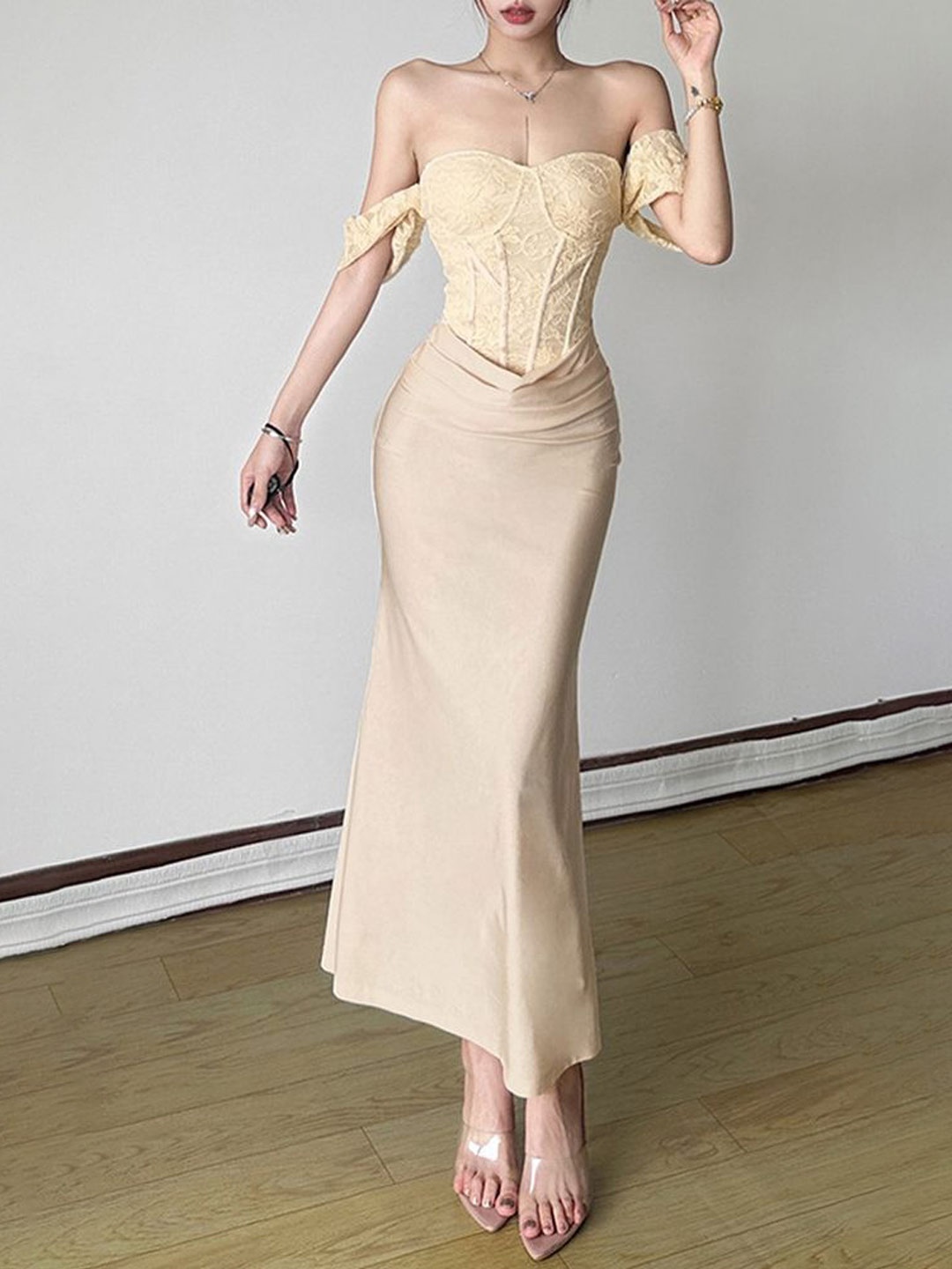 

LULU & SKY Off-Shoulder Maxi Dress, Champagne