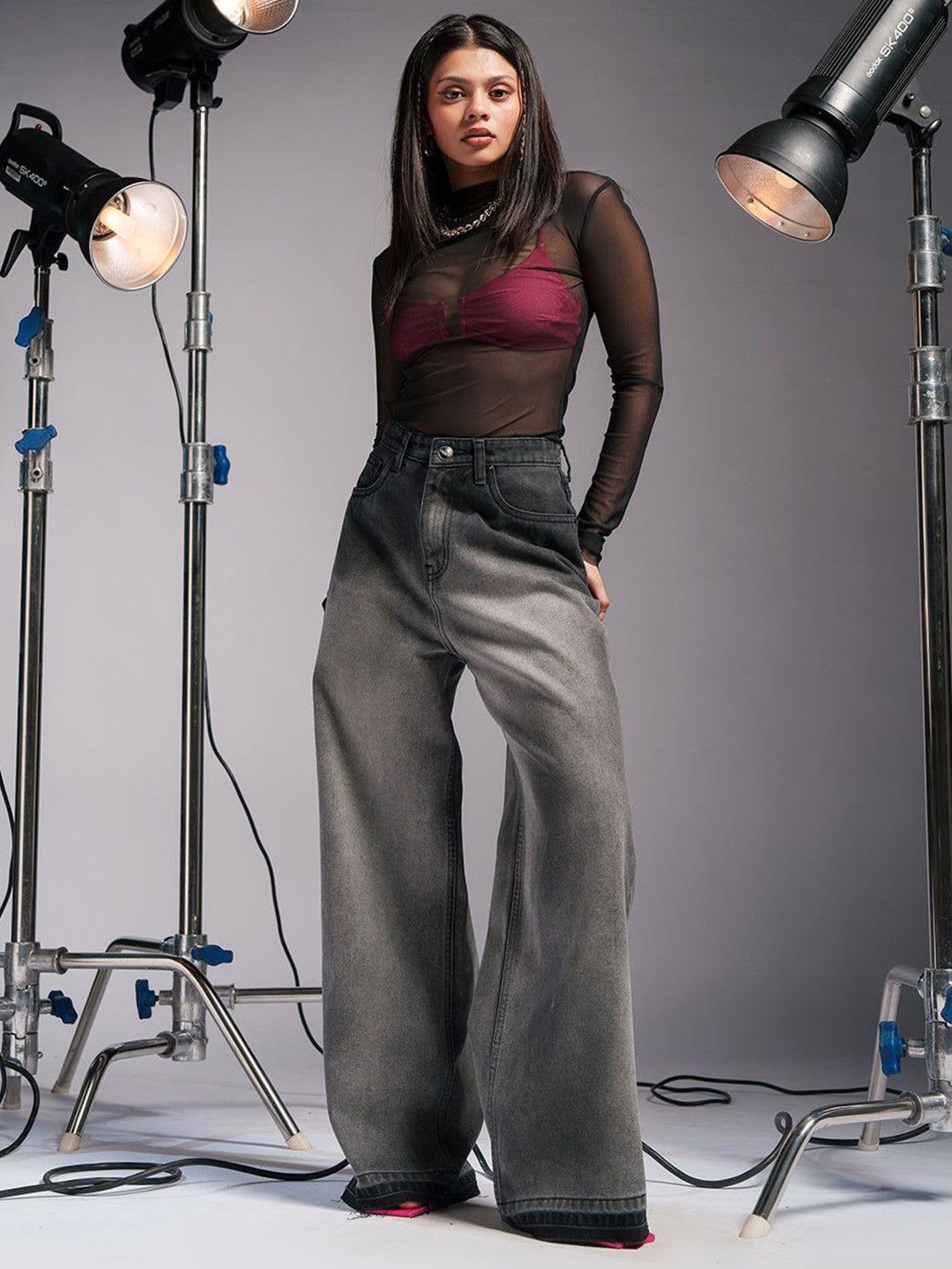 

FREAKINS Women Wide Leg High-Rise Light Fade Jeans, Grey
