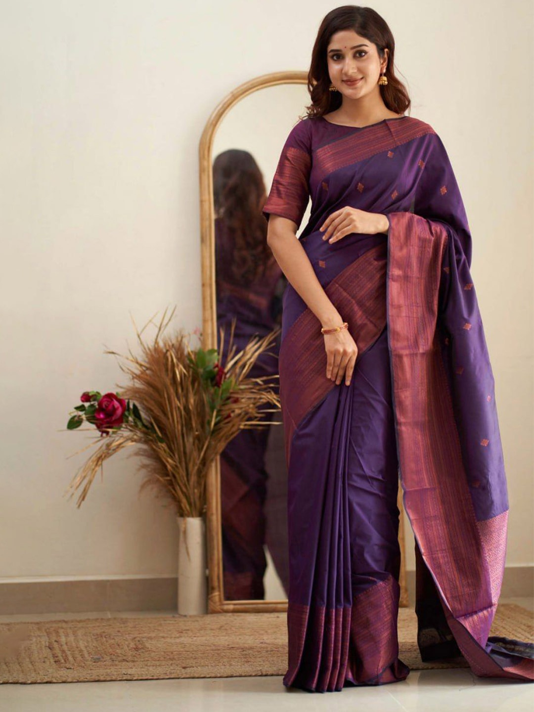 

Wuxi Woven Design Pure Silk Banarasi Saree, Purple