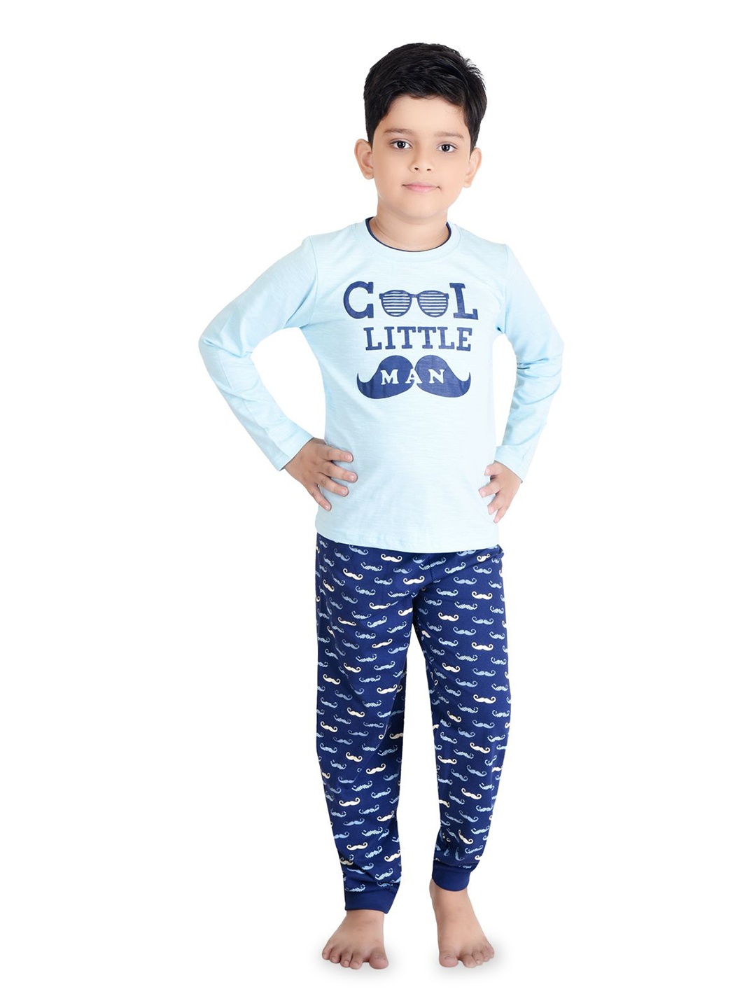 

Clothe Funn Boys Printed T-shirt with Pyjamas, Blue