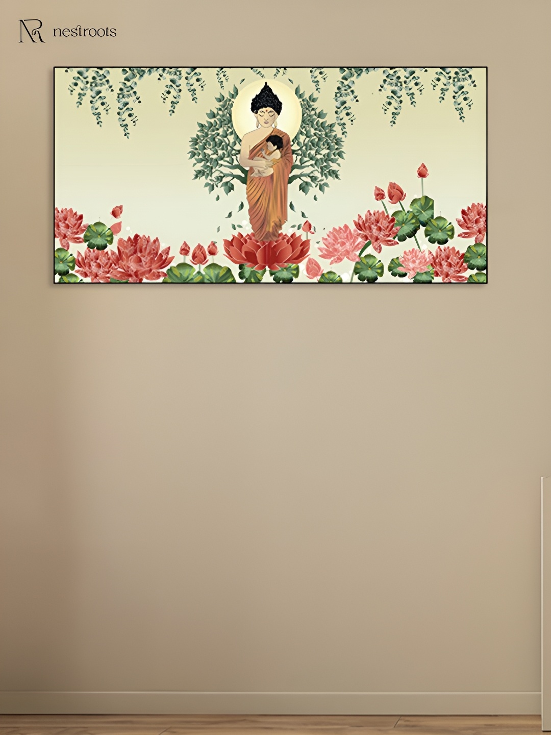 

nestroots Green & Pink Buddha Symbolized Naturing Canvas Painting Wall Art