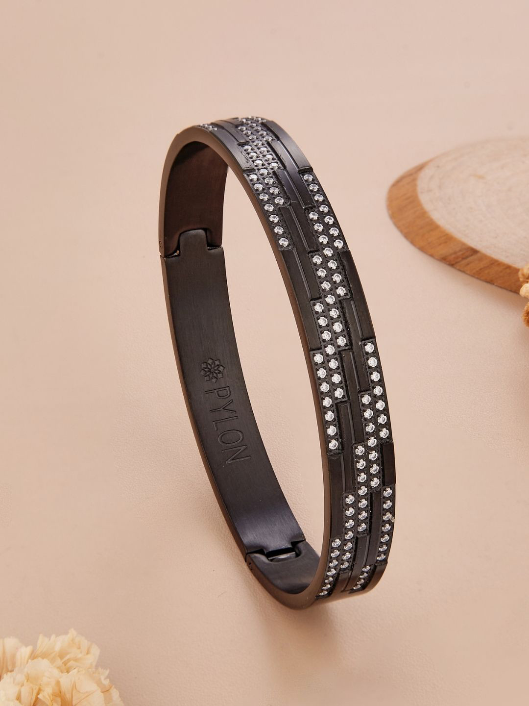 

PYLON Men American Diamond Kada Bracelet, Black