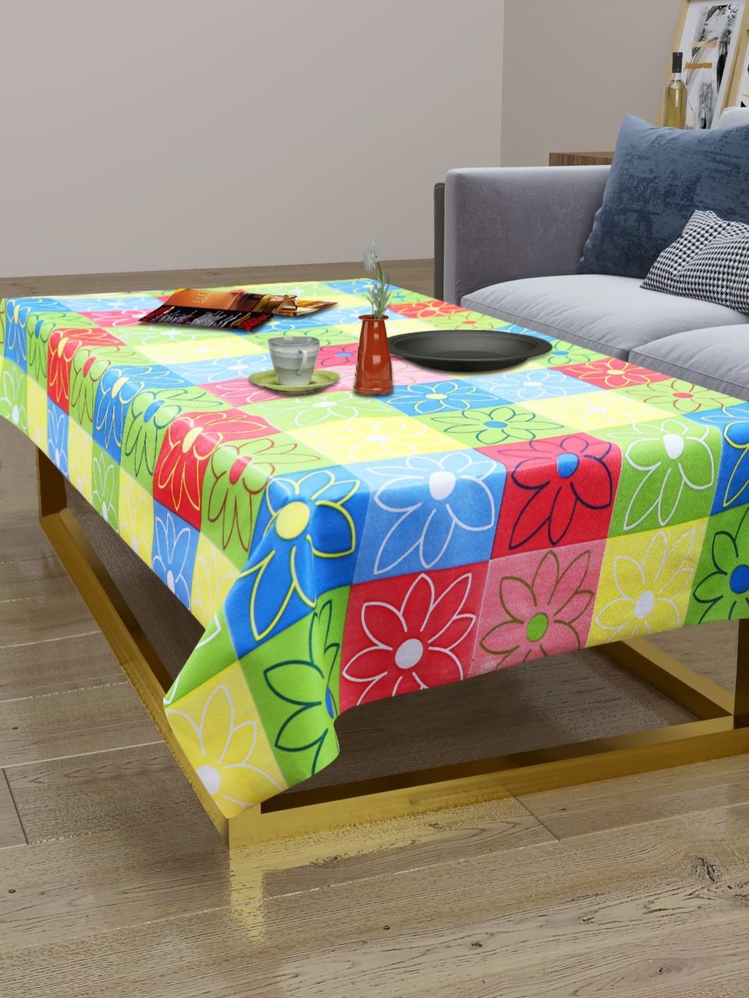 

LooMantha Yellow & Green Floral Printed Waterproof 2-Seater Table Cover