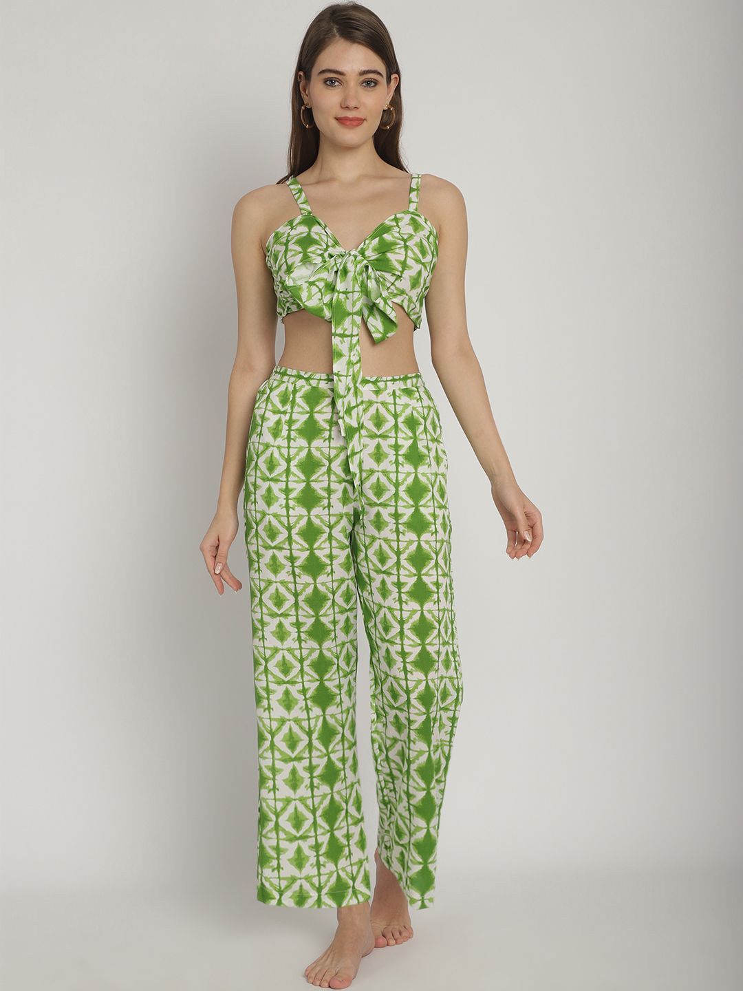 

Blissence Printed Top & Trousers Cover Up Set, Green