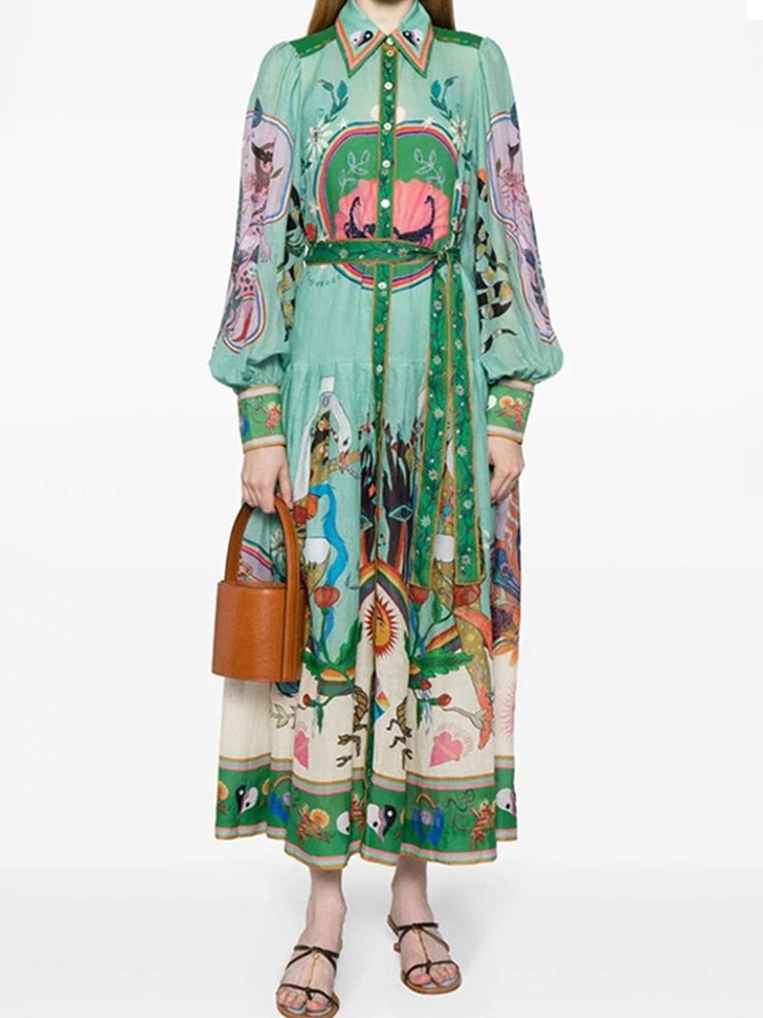 

LULU & SKY Floral Print Shirt Midi Dress, Green