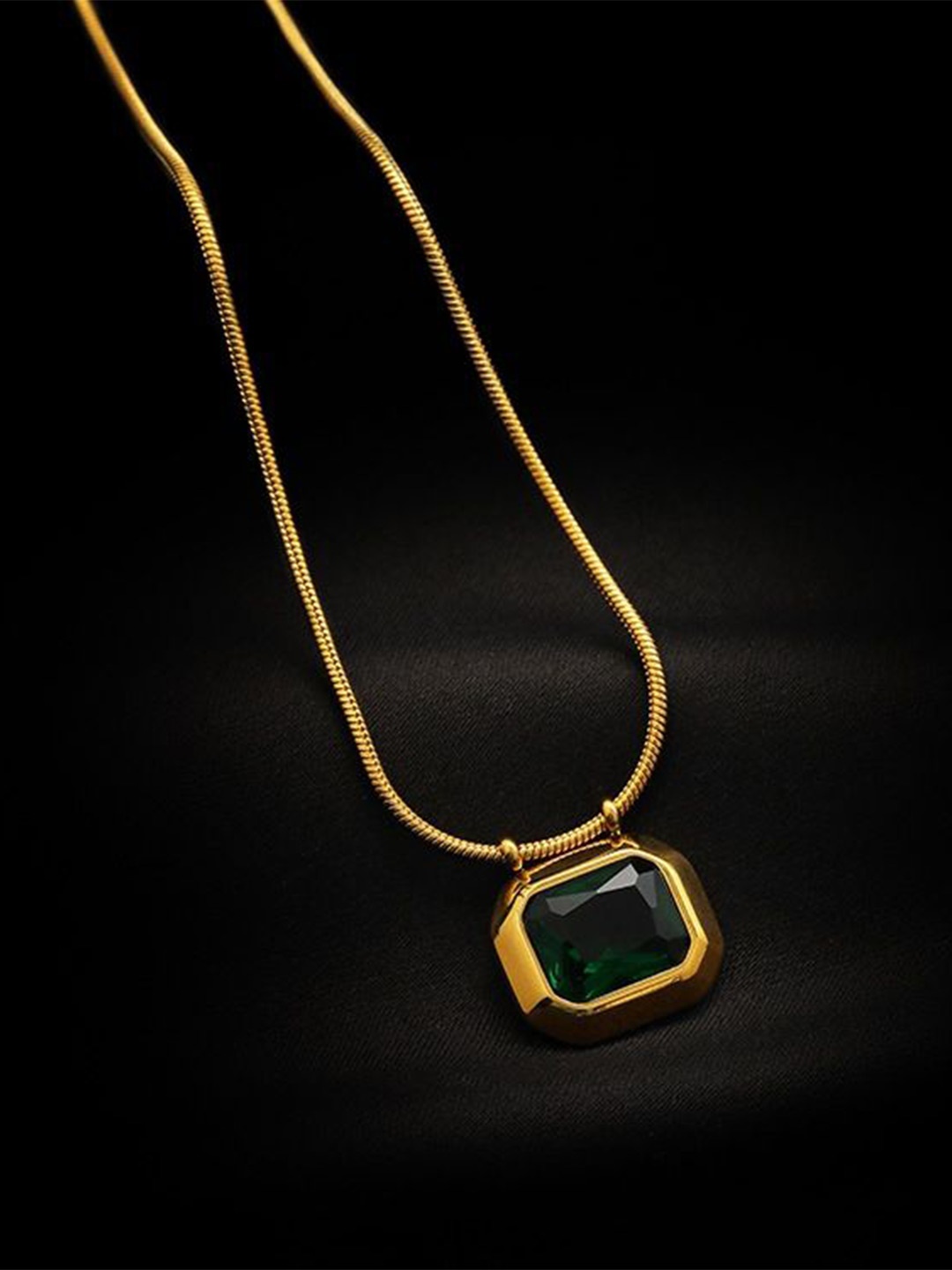 

Just Lil Things Square Shaped StoneStudded Pendant With Chain, Gold