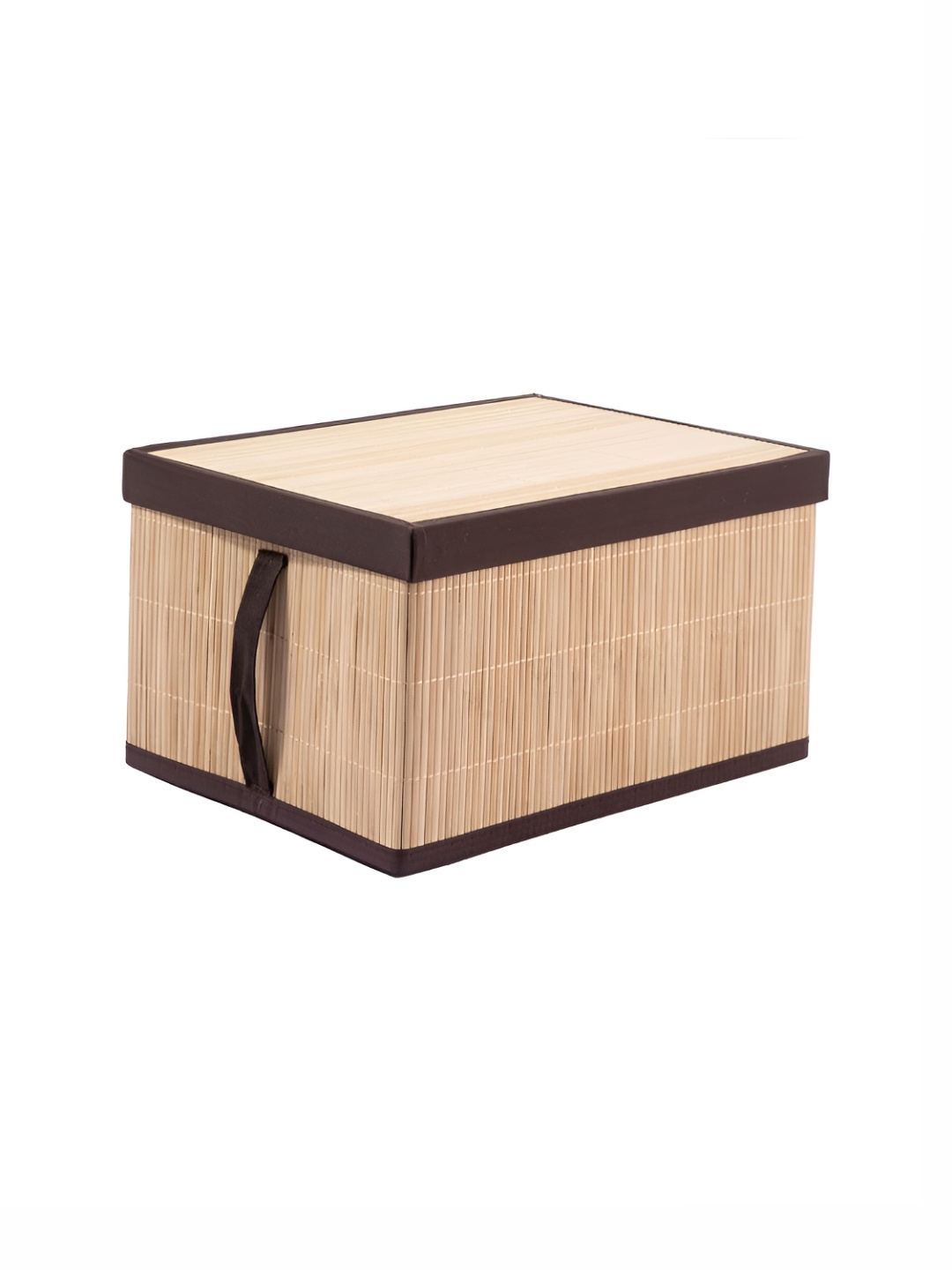 

HomeStorie Brown Striped Bamboo Storage Bin with Handle Multi-Utility Organisers