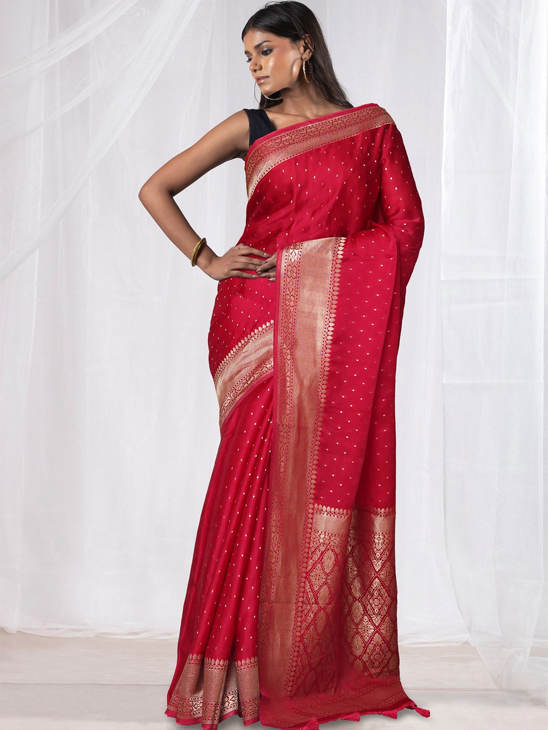 

Unnati Silks Woven Design Zari Pure Silk Banarasi Saree, Pink