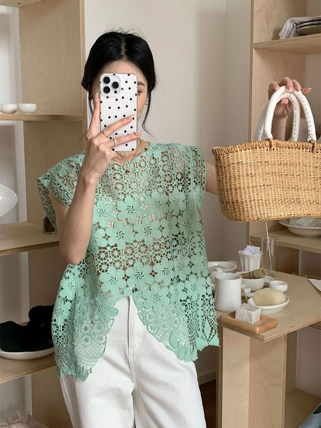 

LULU & SKY Floral Print Flutter Sleeve Top, Green
