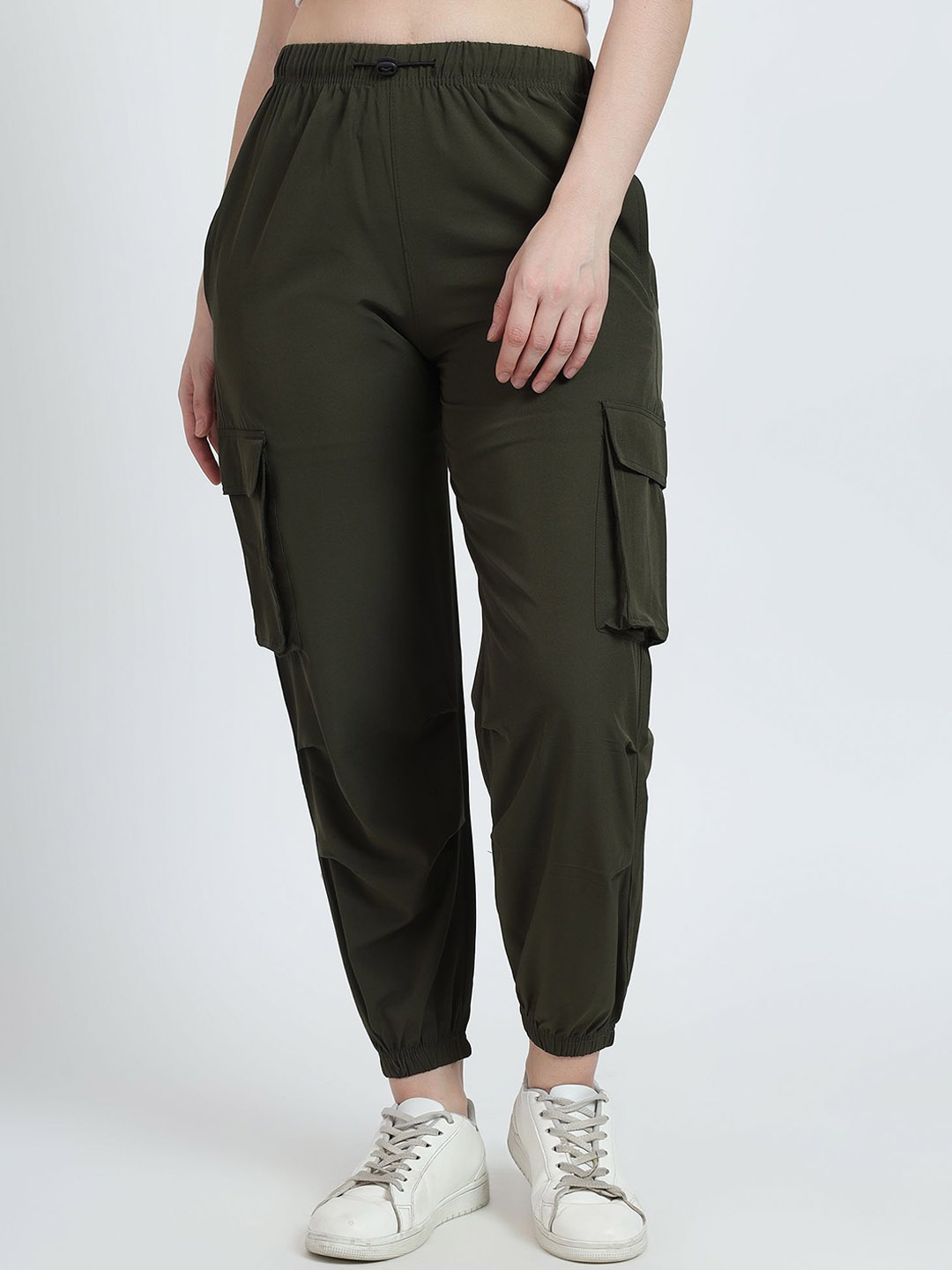

SAAHASAM Women Striped Relaxed Loose Fit Trousers, Olive