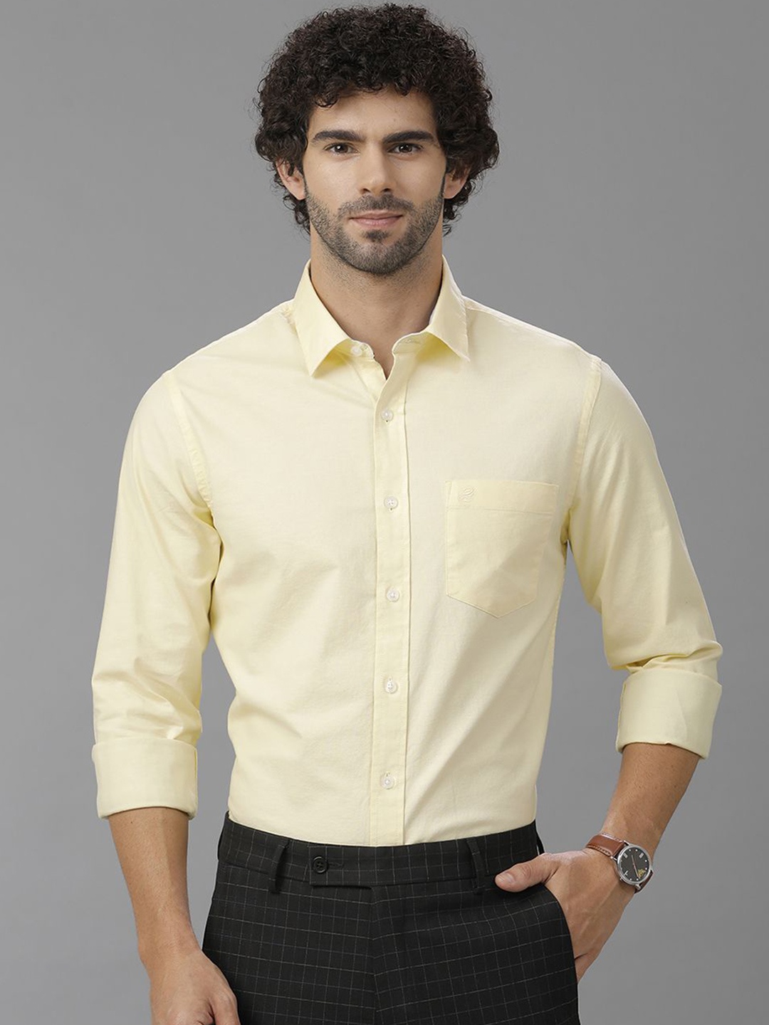 

Double Two Men Comfort Slim Fit Opaque Casual Shirt, Yellow