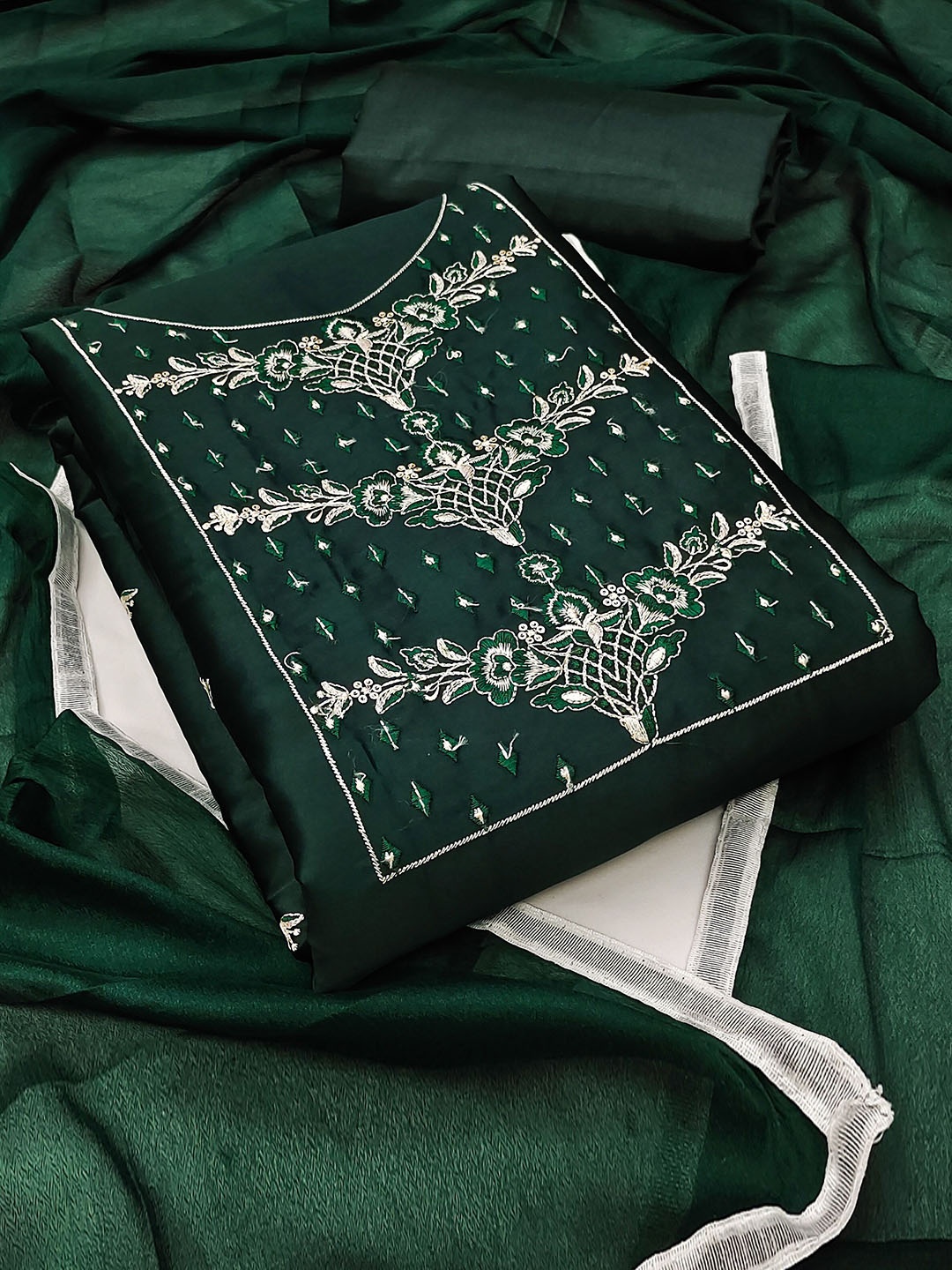 

Maroosh Embroidered Unstitched Dress Material, Green