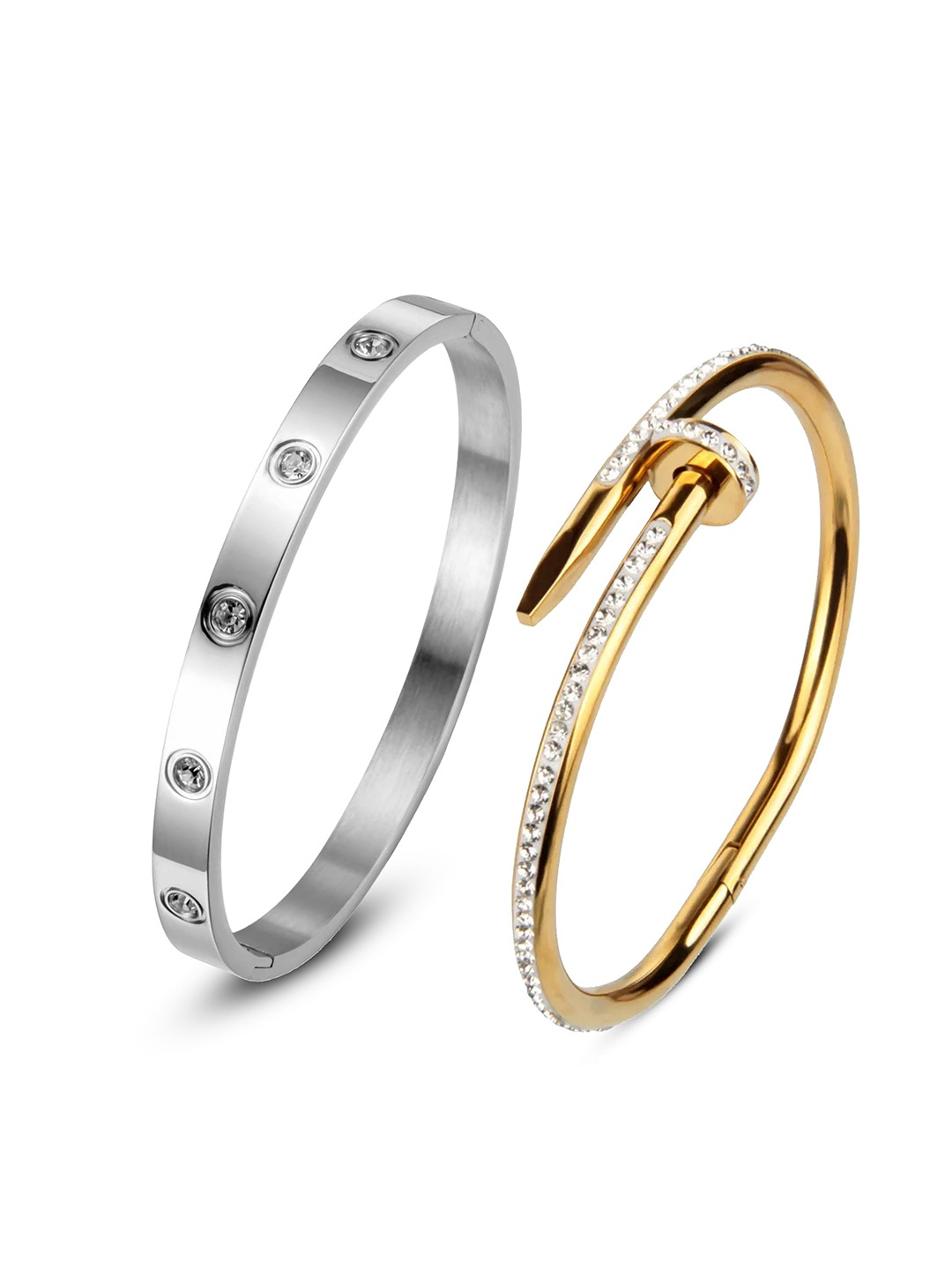 

DIVASTRI Set Of 2 Silver-Plated Stainless Steel AD Bangle-Style Bracelet