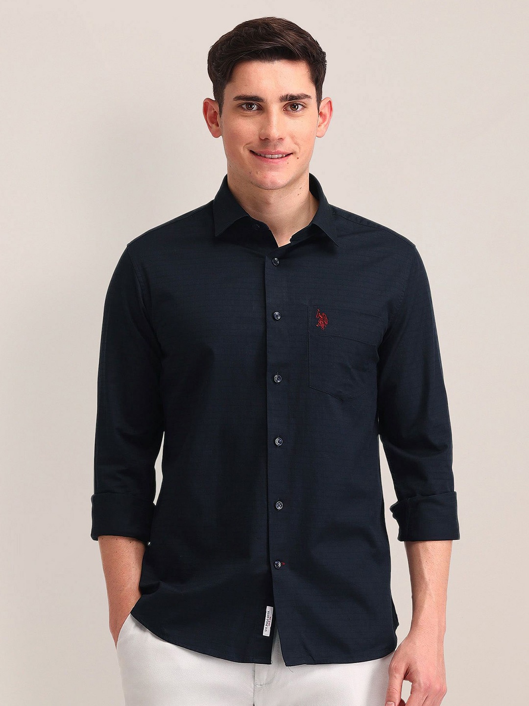 

U.S. Polo Assn. Men Tailored Fit Opaque Formal Shirt, Blue