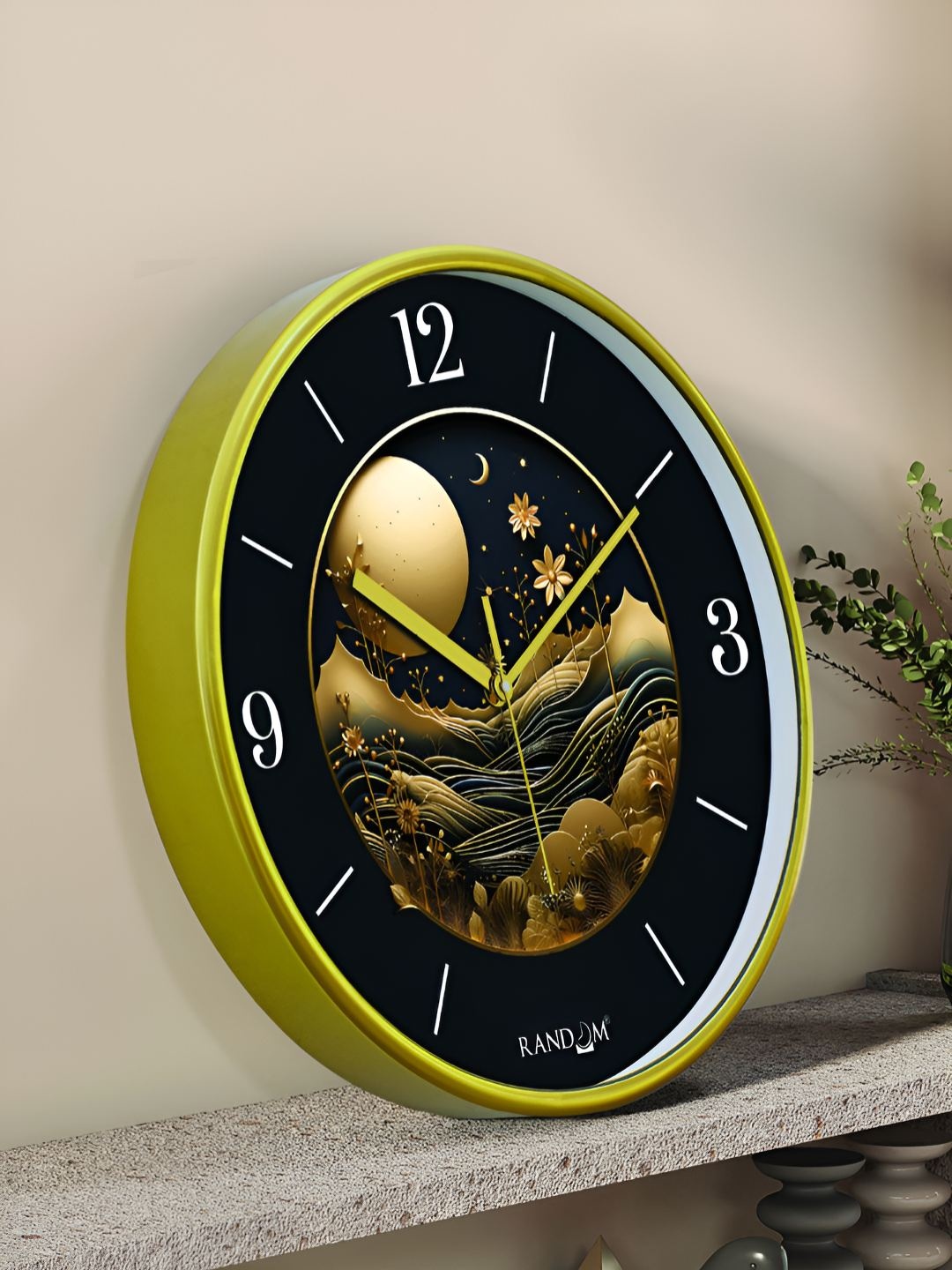 

RANDOM Printed Round Shaped Sweep Silent Movement Contemporary Wall Clock, Black