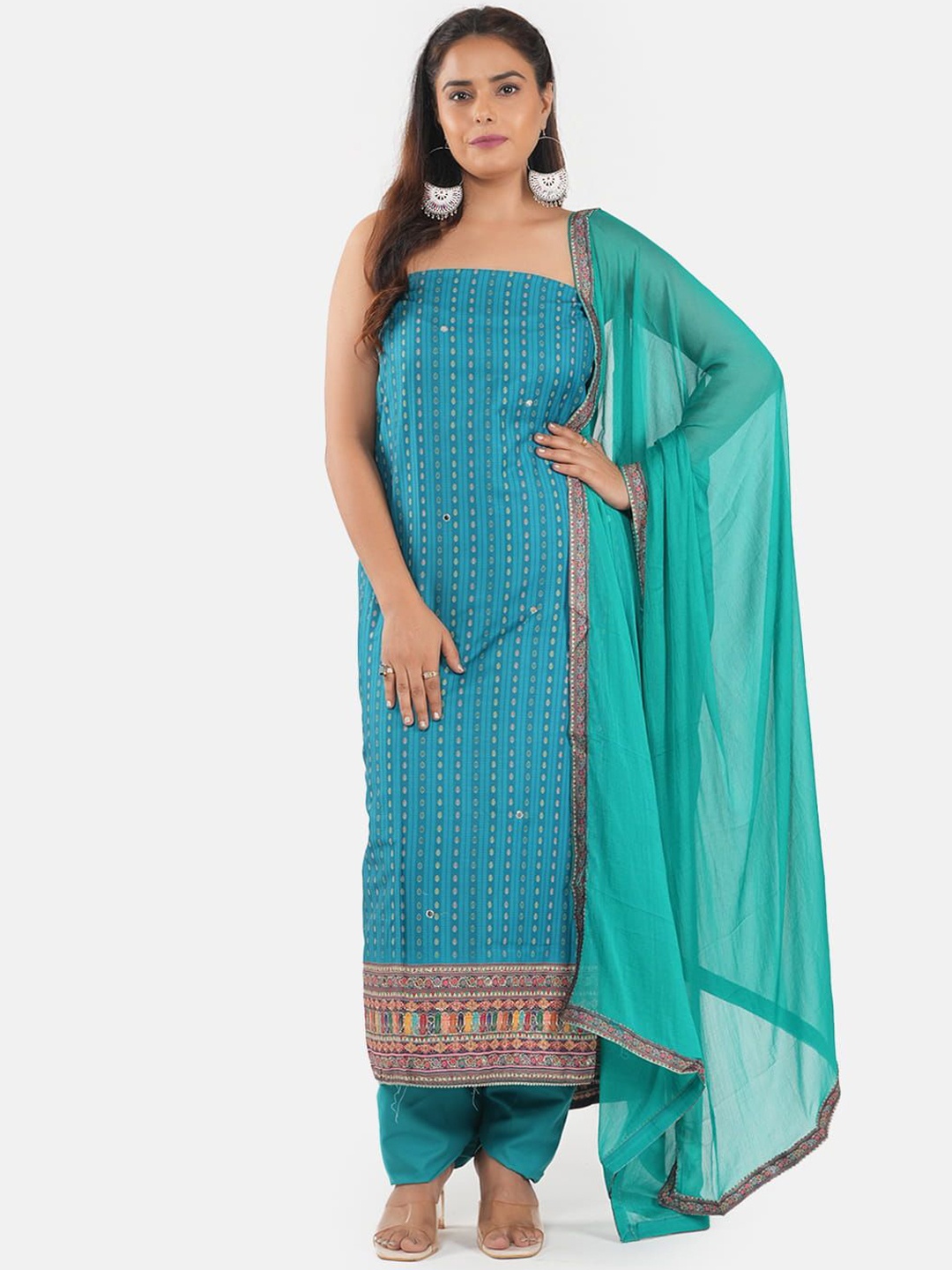 

MOZAFIA Floral Embroidered Unstitched Dress Material, Green