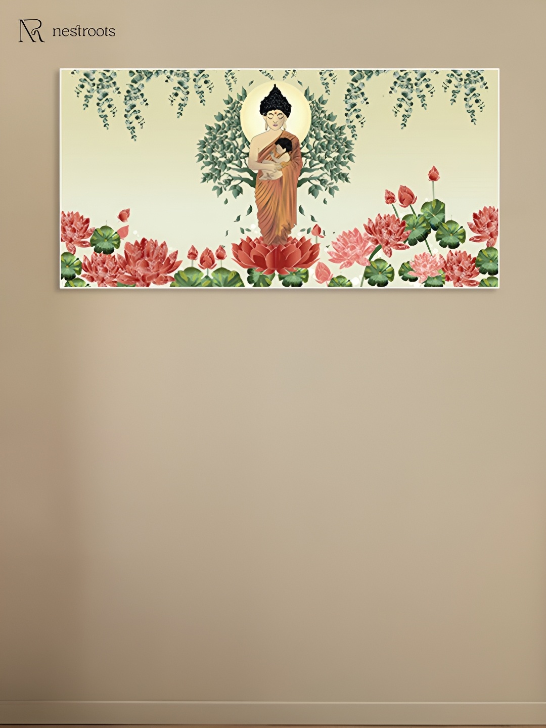 

nestroots Green & Pink Buddha Symbolized Naturing Canvas Painting Wall Art