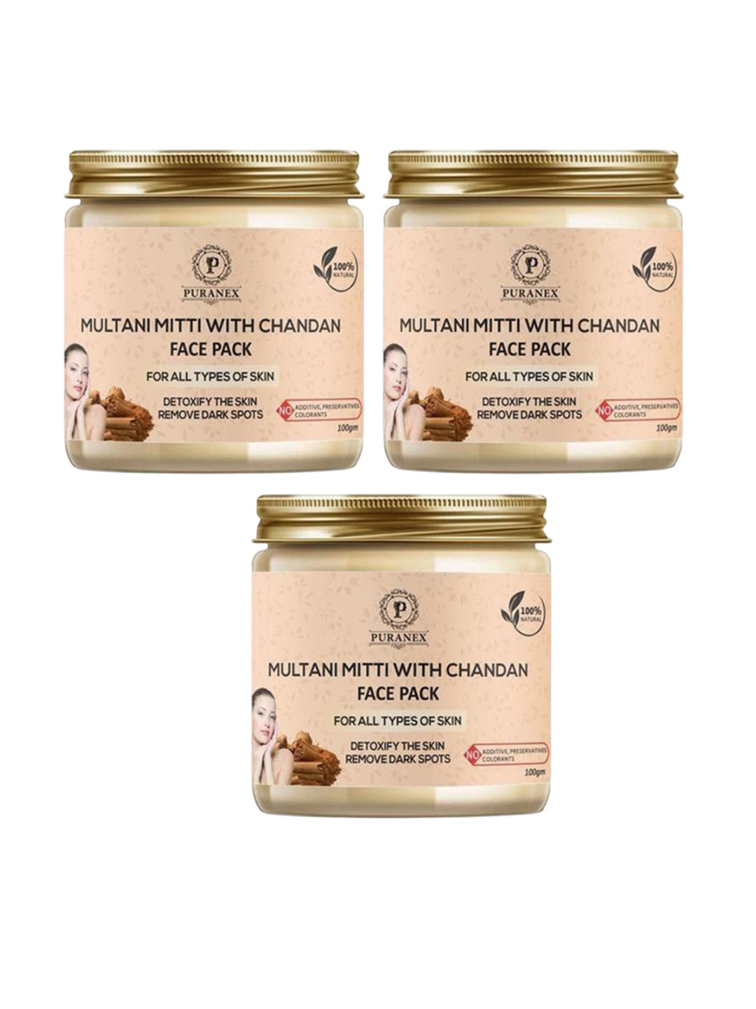 

Puranex Set Of 3 100% Pure & Natural Multani Mitti with Sandal Wood Powder - 100 gm Each, White