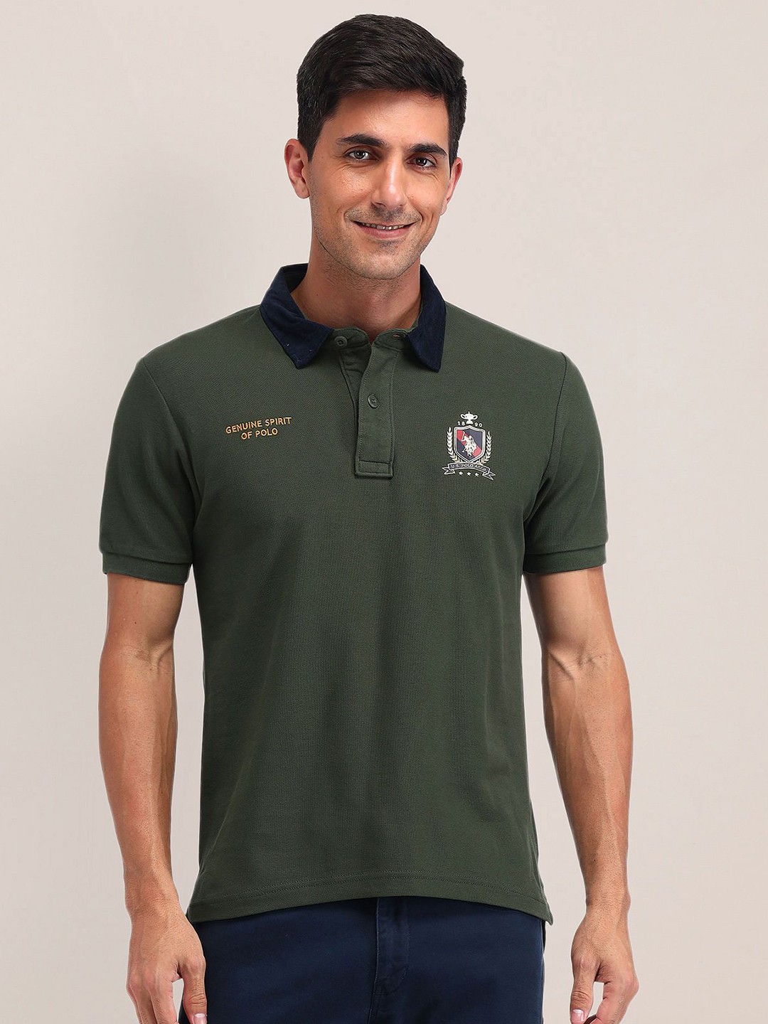 

U.S. Polo Assn. Men Polo Collar Applique Slim Fit T-shirt, Green