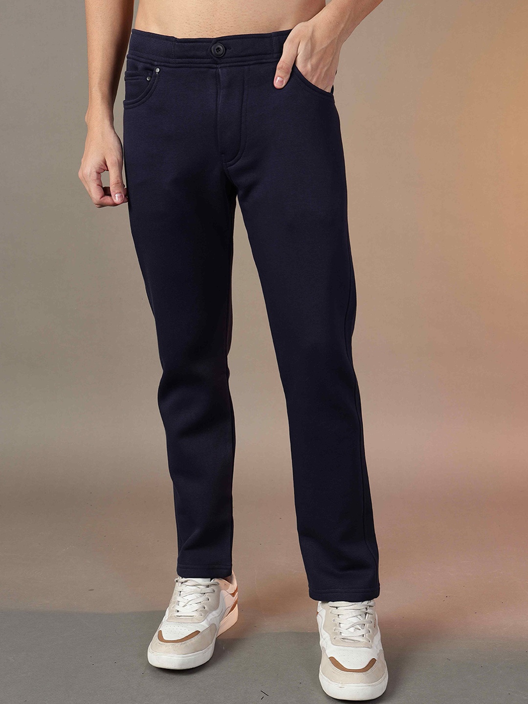 

FCK GOLD Men Side Pockets Track Pants, Navy blue