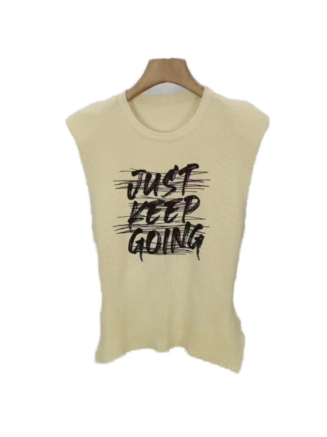 

KPOP Women Typography Printed Round Neck Sleeveless Top, Yellow