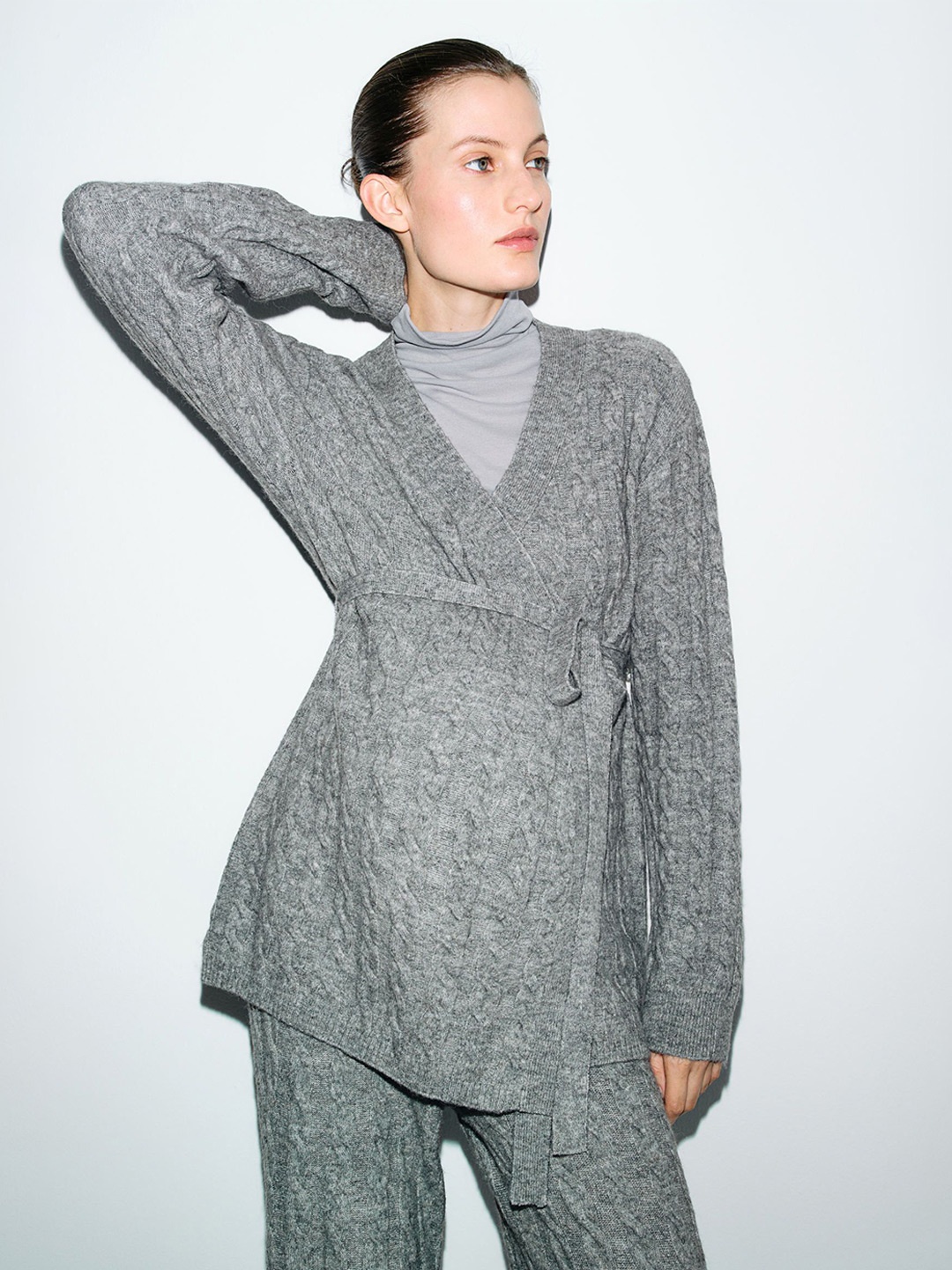 

H&M MAMA Before & After Cable-Knit Cardigan, Grey
