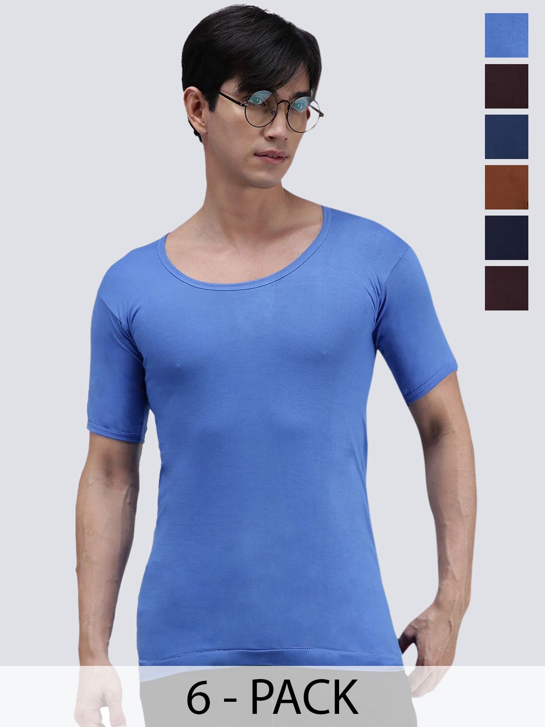 

AMUL COMFY Pack of 6 Cotton Sleeveless Innerwear Vests Comfy-Color-RNS-6-75, Blue