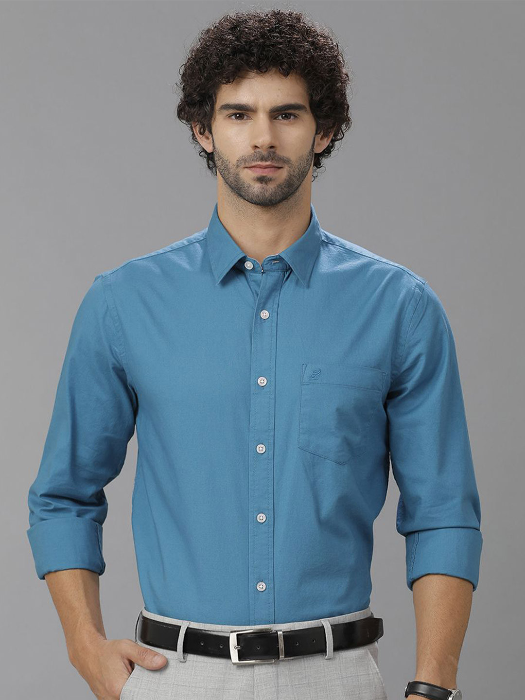 

Double Two Men Comfort Slim Fit Opaque Casual Shirt, Turquoise blue
