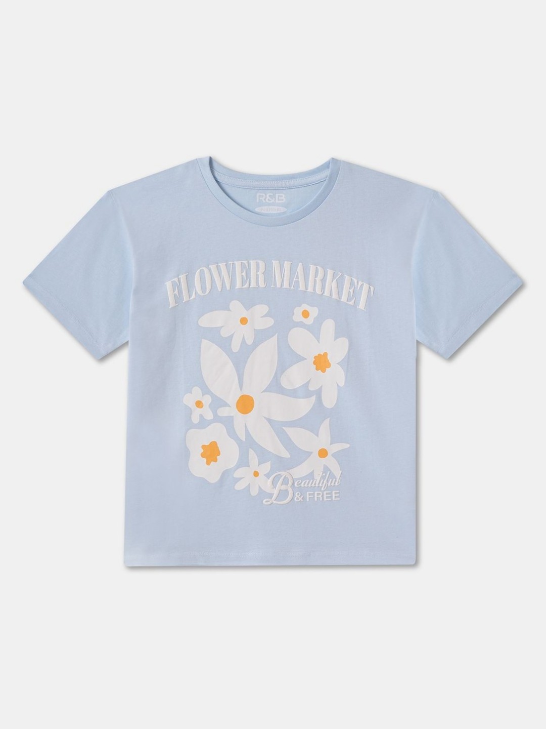 

R&B Girls Floral Printed Short Sleeves Cotton Casual T-shirt, Blue