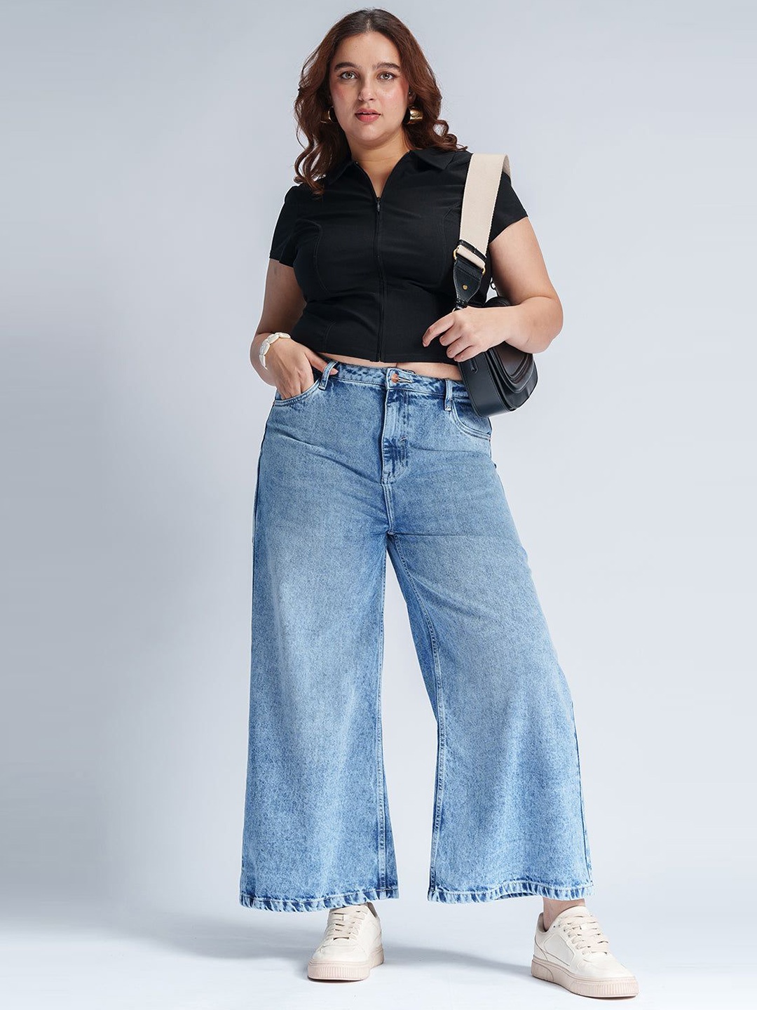 

FREAKINS Women Flared High-Rise Heavy Fade Jeans, Blue