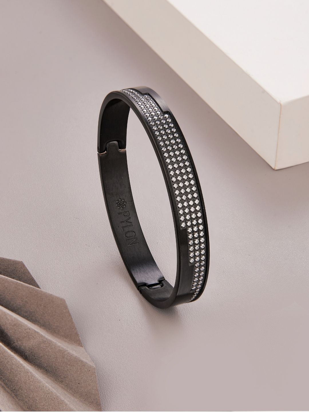 

PYLON Men American Diamond Kada Bracelet, Black