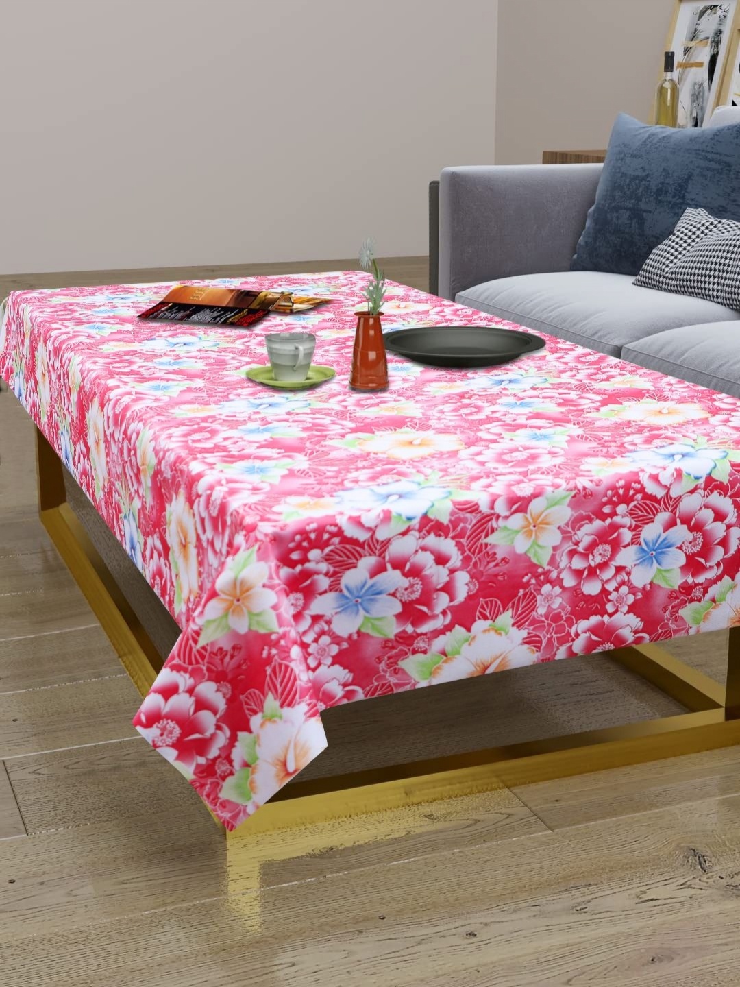 

LooMantha Pink & White Floral Printed Waterproof 2-Seater Table Cover