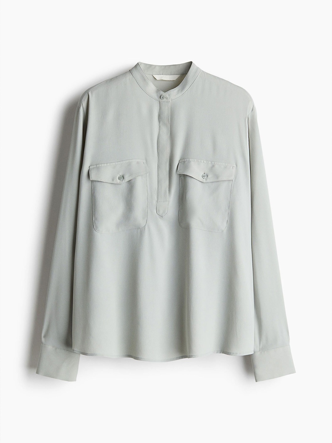 

H&M Band-Collar Blouse, Turquoise blue