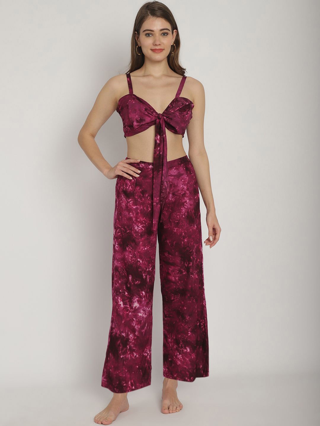 

Blissence Self Design V Neck Swimwear Cover Up Set, Purple