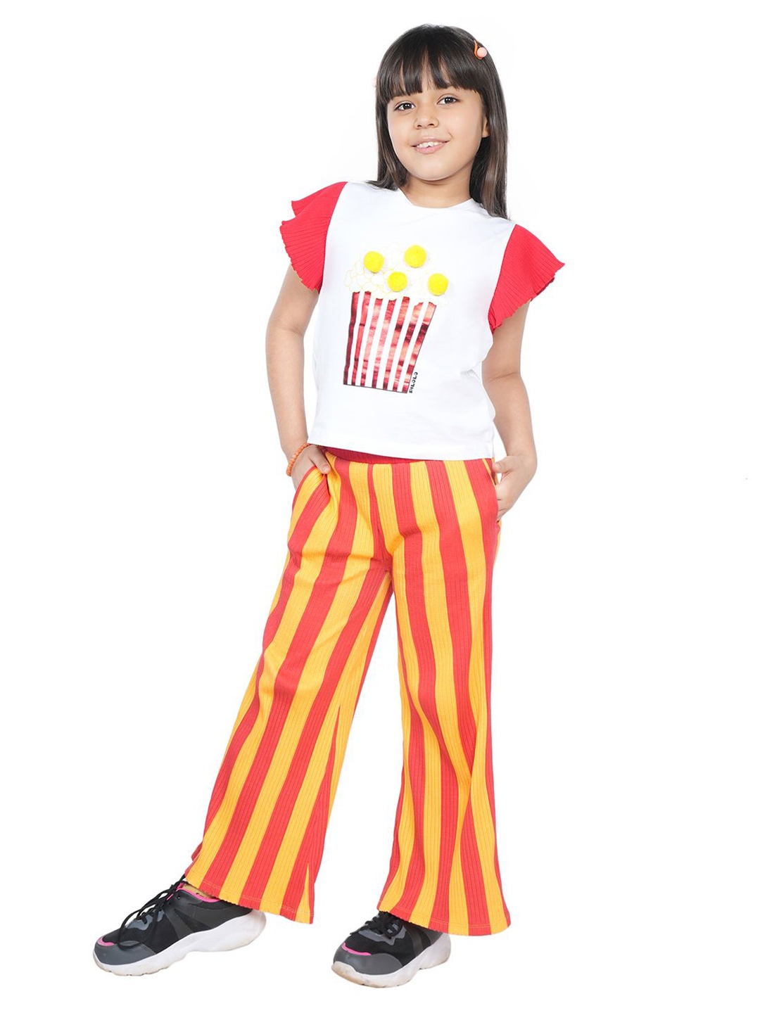 

PILOLO Girls Printed Flared Sleeve Cotton Top, White