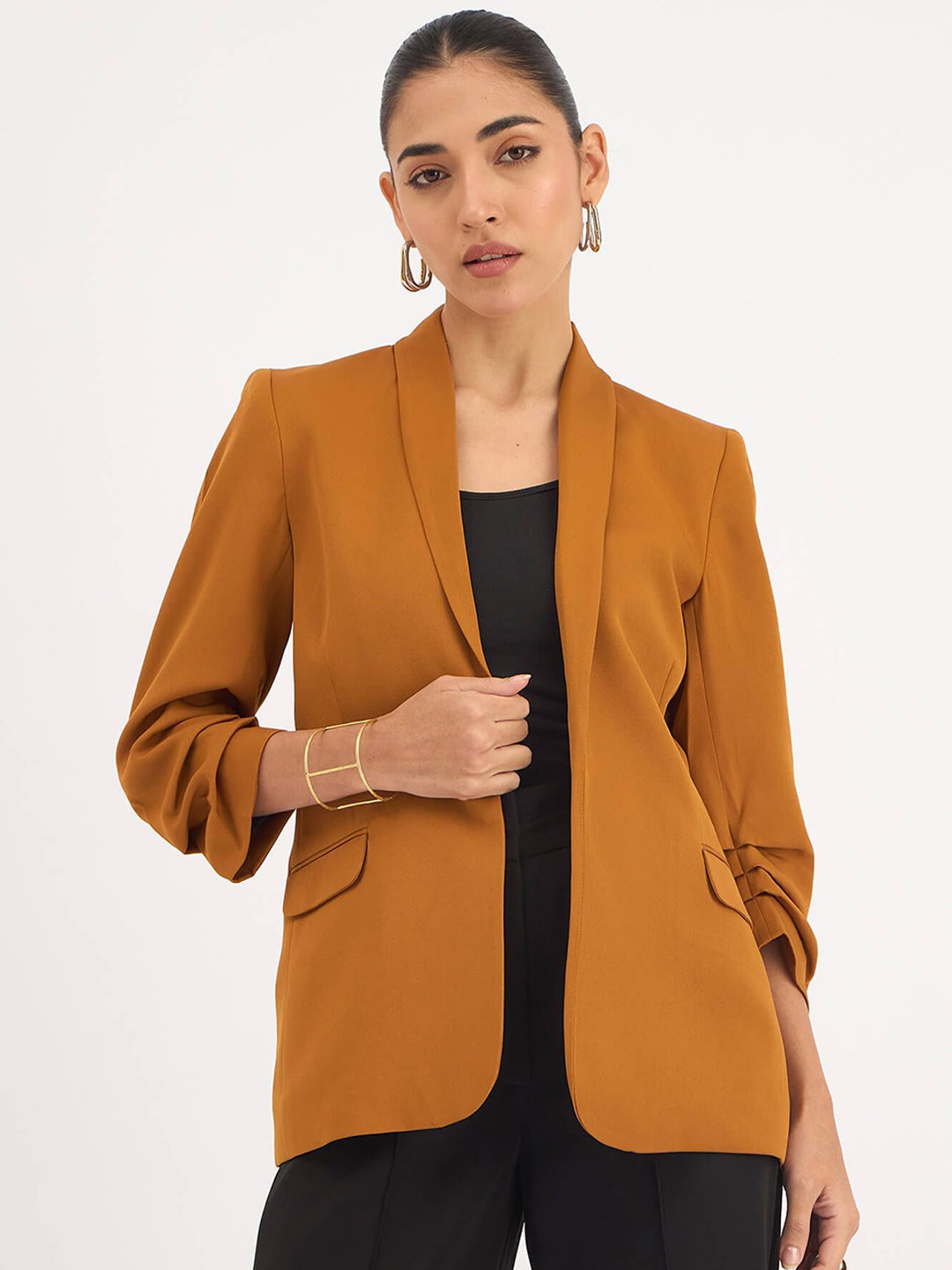 

SALT ATTIRE Single-Breasted Casual Blazer, Brown